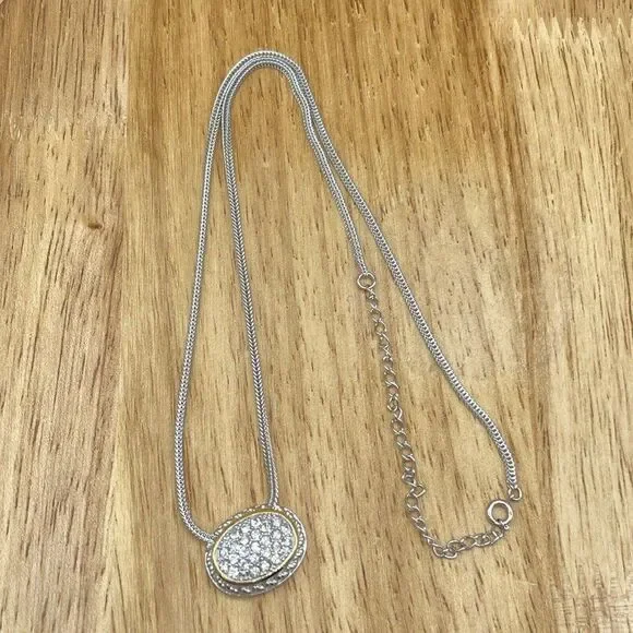 Emma Skye Pave Crystal Necklace Silver Tone Gold Tone Accent Wheat Link Chain 16 - Picture 4 of 13